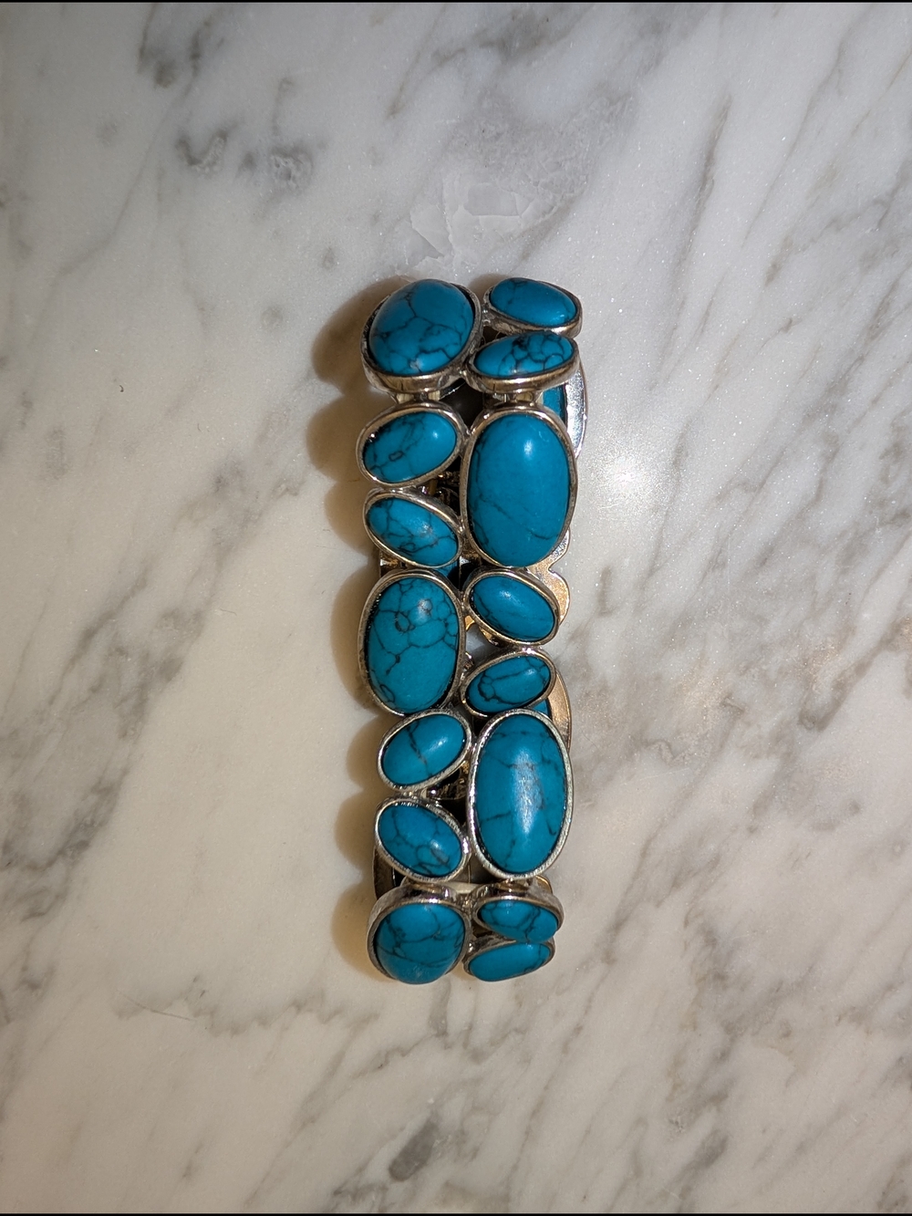 Stretch Bracelet with Multiple Oval Faux Turquoise Cabochon Stones